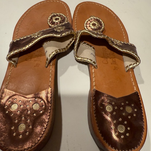 Jack Rogers Metallic Brown and Tan Leather Sandals - Picture 2 of 3